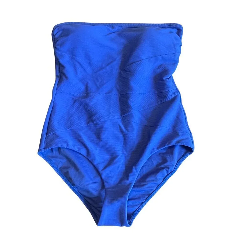 NEW Milea Mini Rib Bandeau Maillot Strapless One Piece Swimsuit Sz. 10